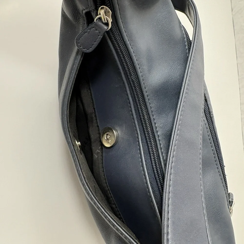 Aurielle Navy Blue Leather Hobo Bag‎ Shoulder Purse Minimalist Y2K Quiet Luxury